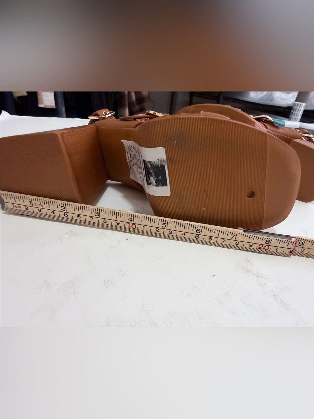 DV Dolce Vita Brown Cross-Strap Platform Block Heel Wood Sandals Buckle Cognac 6 - Picture 10 of 10